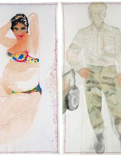 Diptych, sheets of artist's dowry, embroidery, textile color, 200 cm x 250 cm, 2006