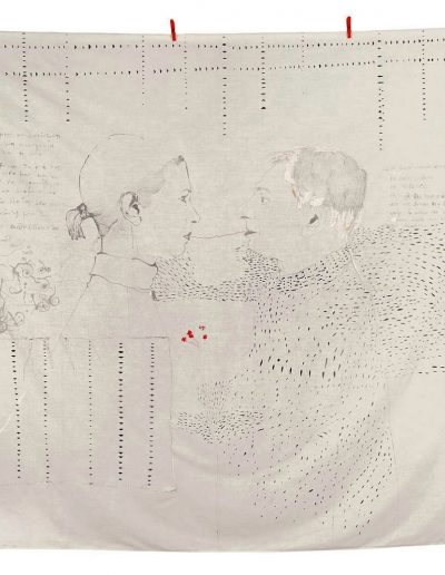 Sheet of artist's dowry, thread, textile colοr, 200 cm x 250 cm, 2010